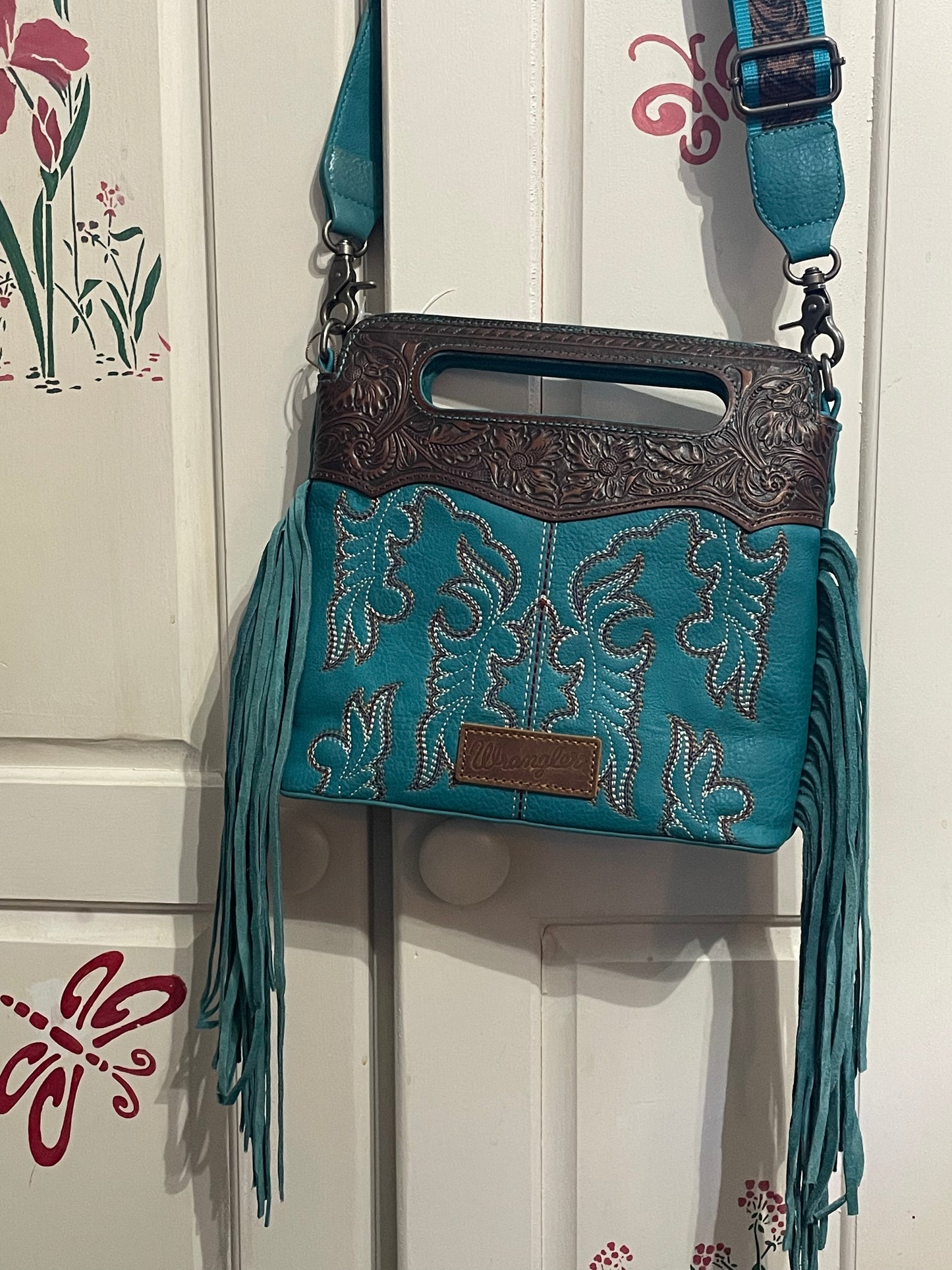 Wrangler Fringe Crossbody-Turquoise