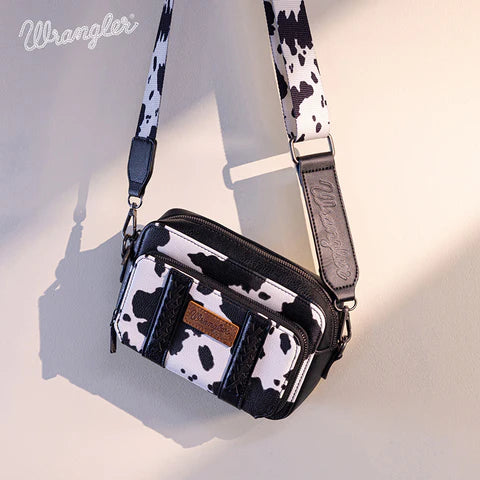 Wrangler Cowprint Crossbody Bag-Black