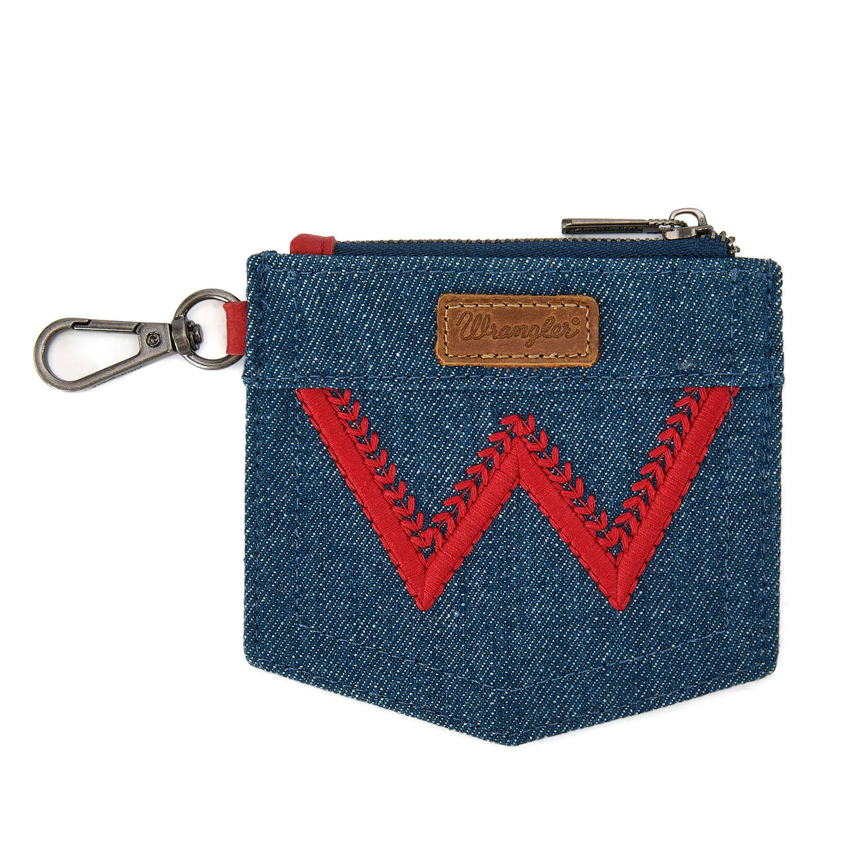 Wrangler logo "W" Embroidered Dual Pouch Wristlet - Red