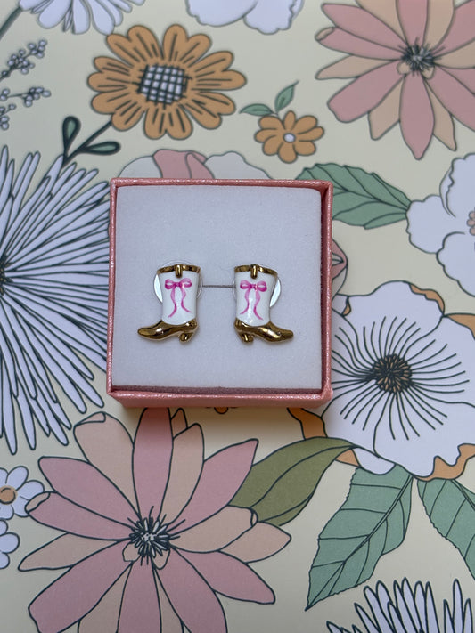 Boot Bow Studs-Pink