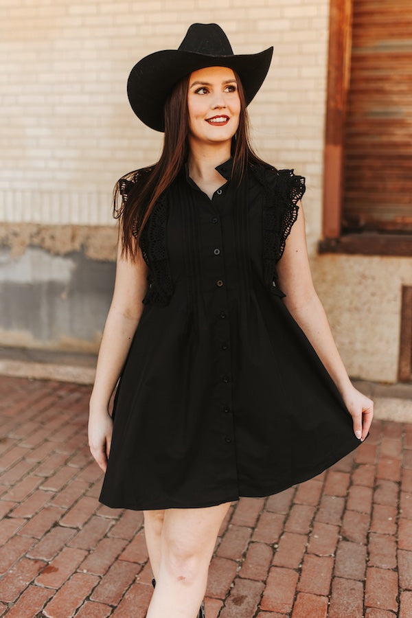 Crochet Ruffle Sleeveless Button Down Dress