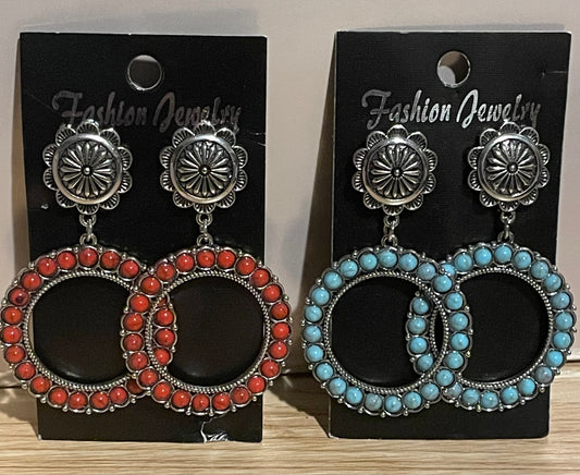 Western Circle Earrings-Red