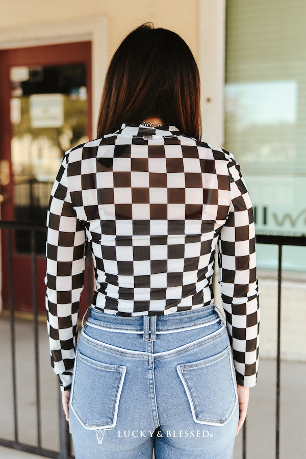 Checkered Long Sleeve Mesh Top(PRE-ORDER)