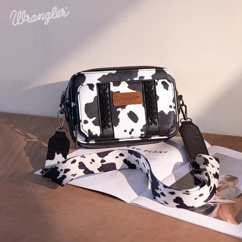 Wrangler Cowprint Crossbody Bag-Black