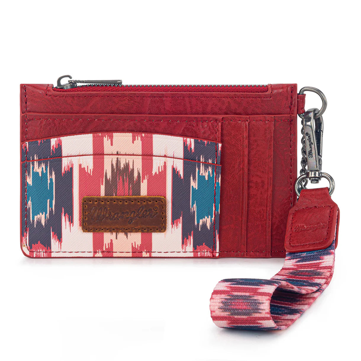 Wrangler Aztec Print Key Chain Wristlet Card Wallet - Burgundy