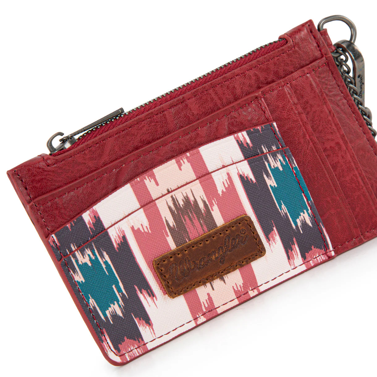 Wrangler Aztec Print Key Chain Wristlet Card Wallet - Burgundy