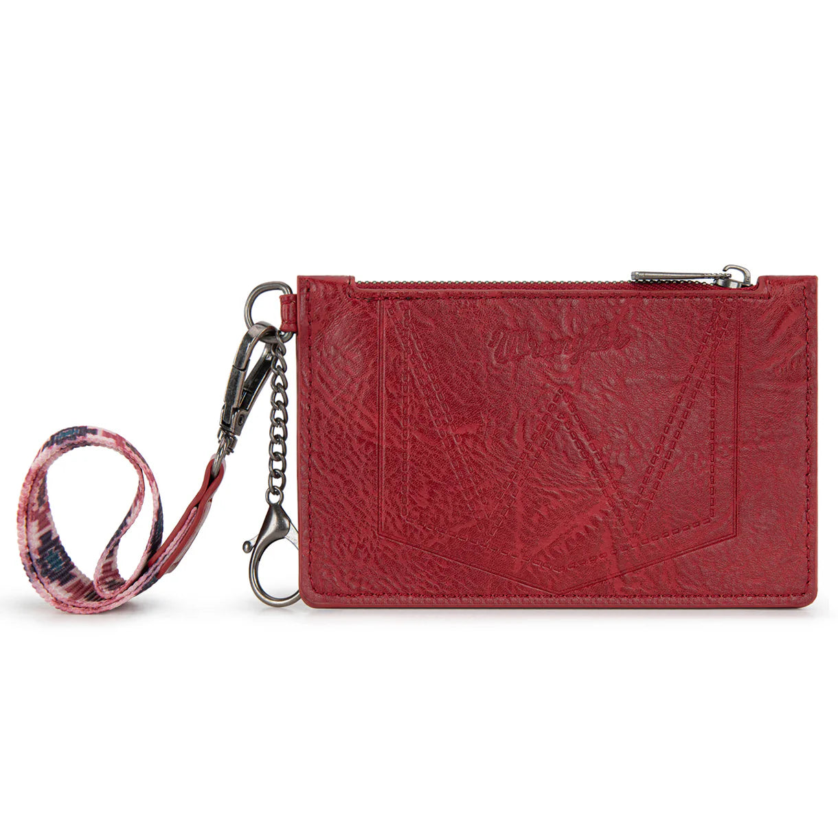Wrangler Aztec Print Key Chain Wristlet Card Wallet - Burgundy