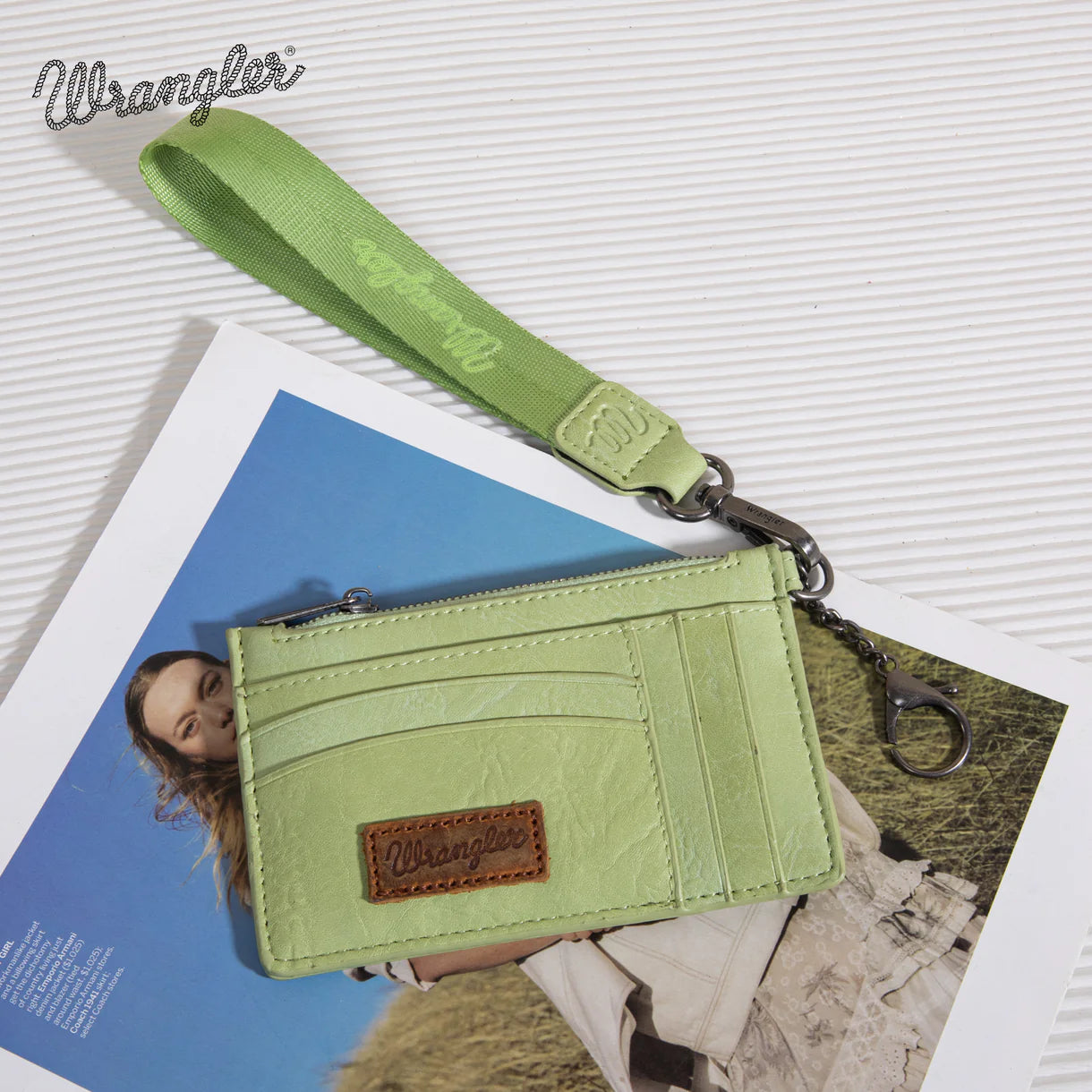 Wrangler Solid Color Key Chain Wristlet Card Wallet - Light Green