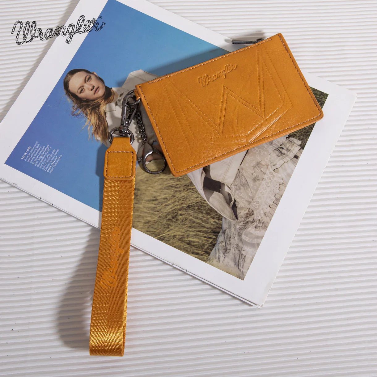Wrangler Solid Color Key Chain Wristlet Card Wallet - Mustard