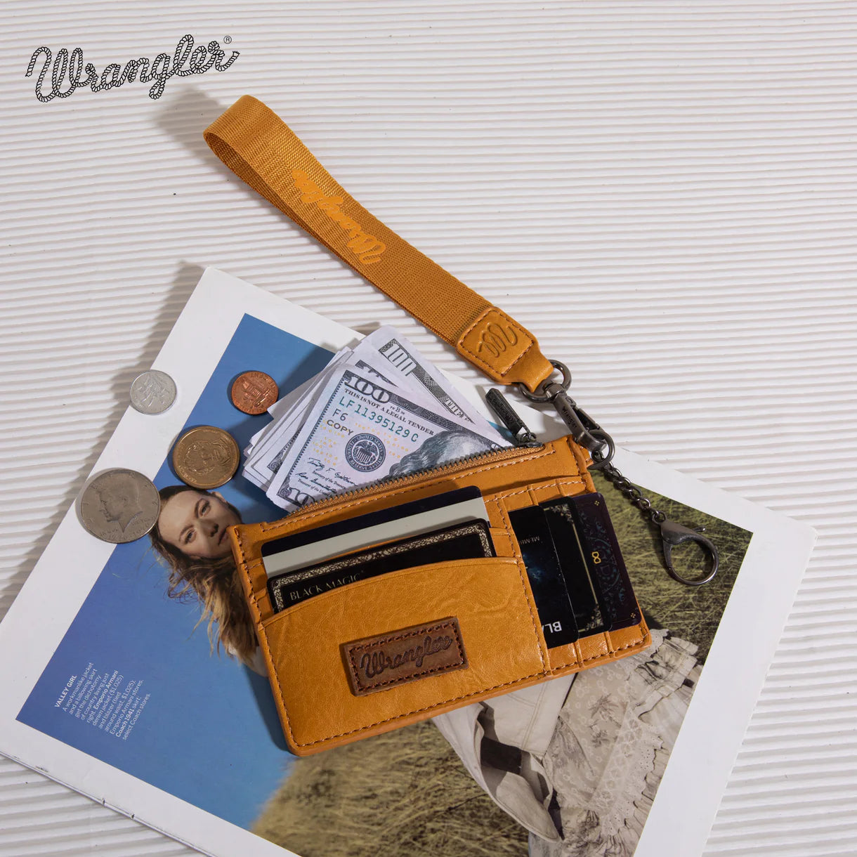 Wrangler Solid Color Key Chain Wristlet Card Wallet - Mustard