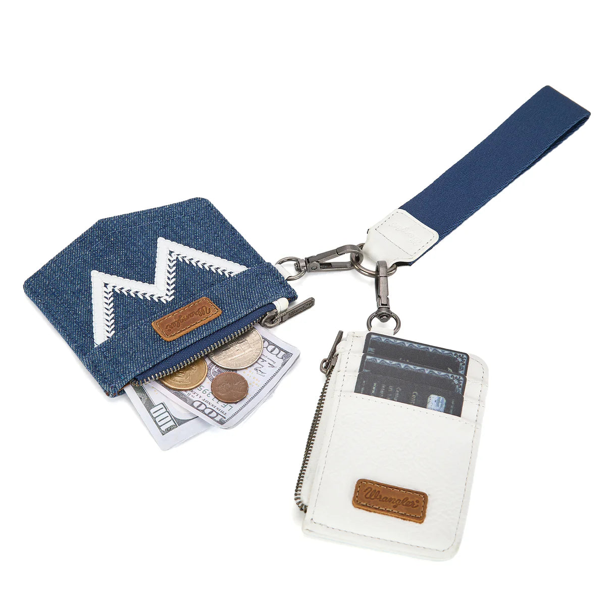 Wrangler logo "W" Embroidered Dual Pouch Wristlet - Beige