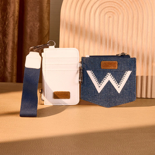 Wrangler logo "W" Embroidered Dual Pouch Wristlet - Beige