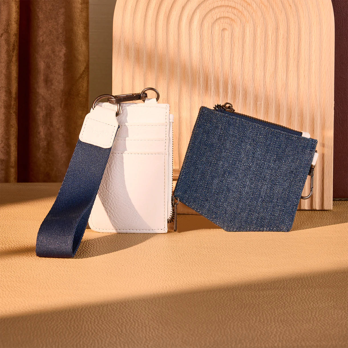 Wrangler logo "W" Embroidered Dual Pouch Wristlet - Beige