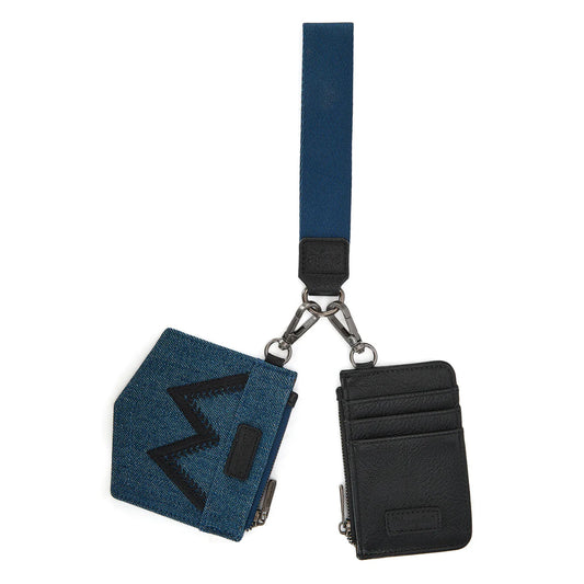 Wrangler logo "W" Embroidered Dual Pouch Wristlet - Black