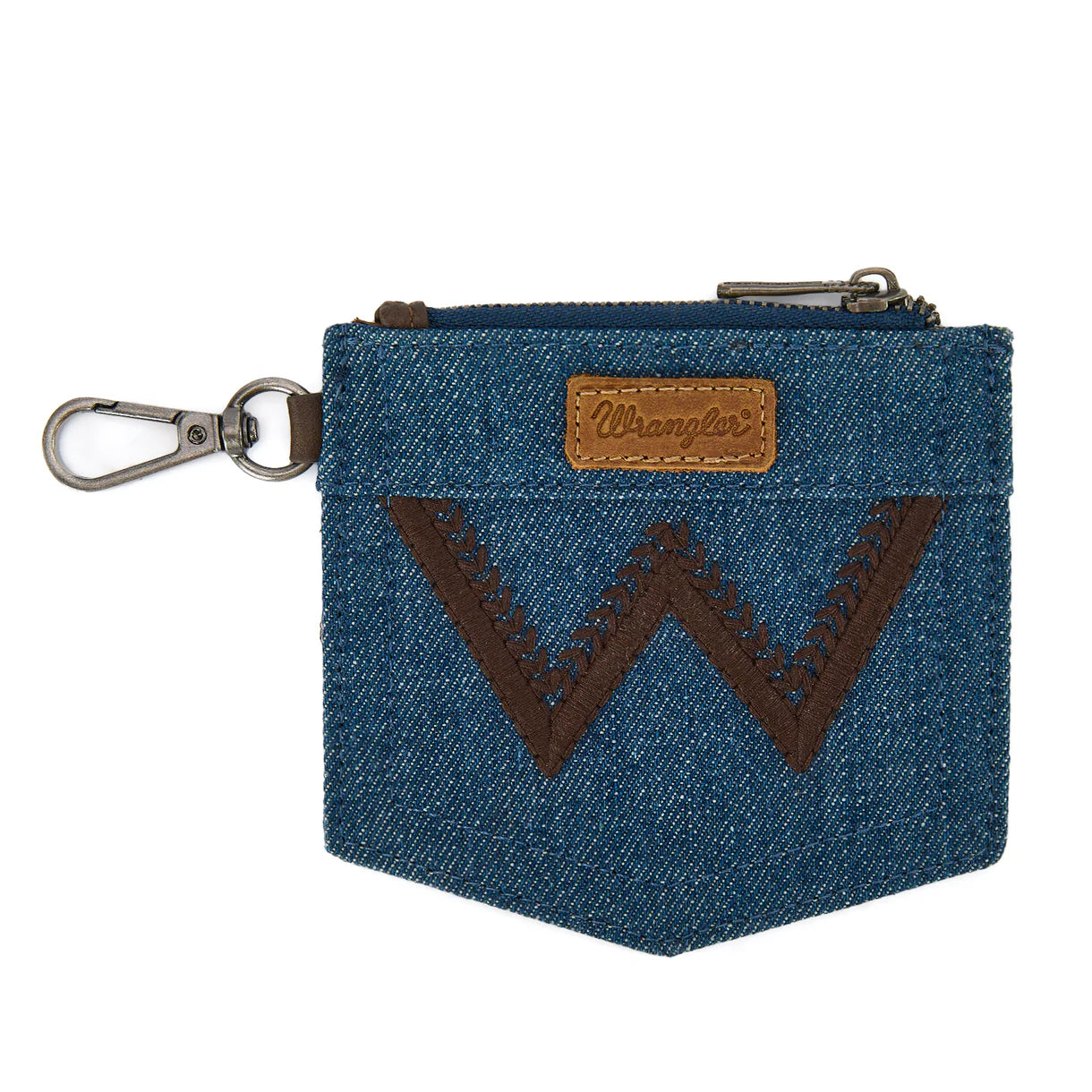 Wrangler logo "W" Embroidered Dual Pouch Wristlet - Coffee