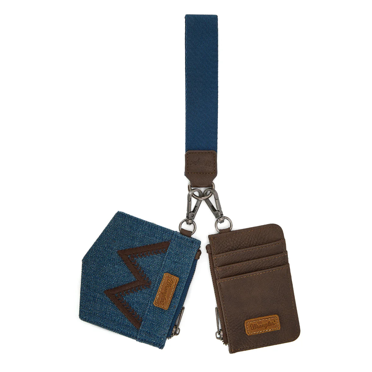 Wrangler logo "W" Embroidered Dual Pouch Wristlet - Coffee