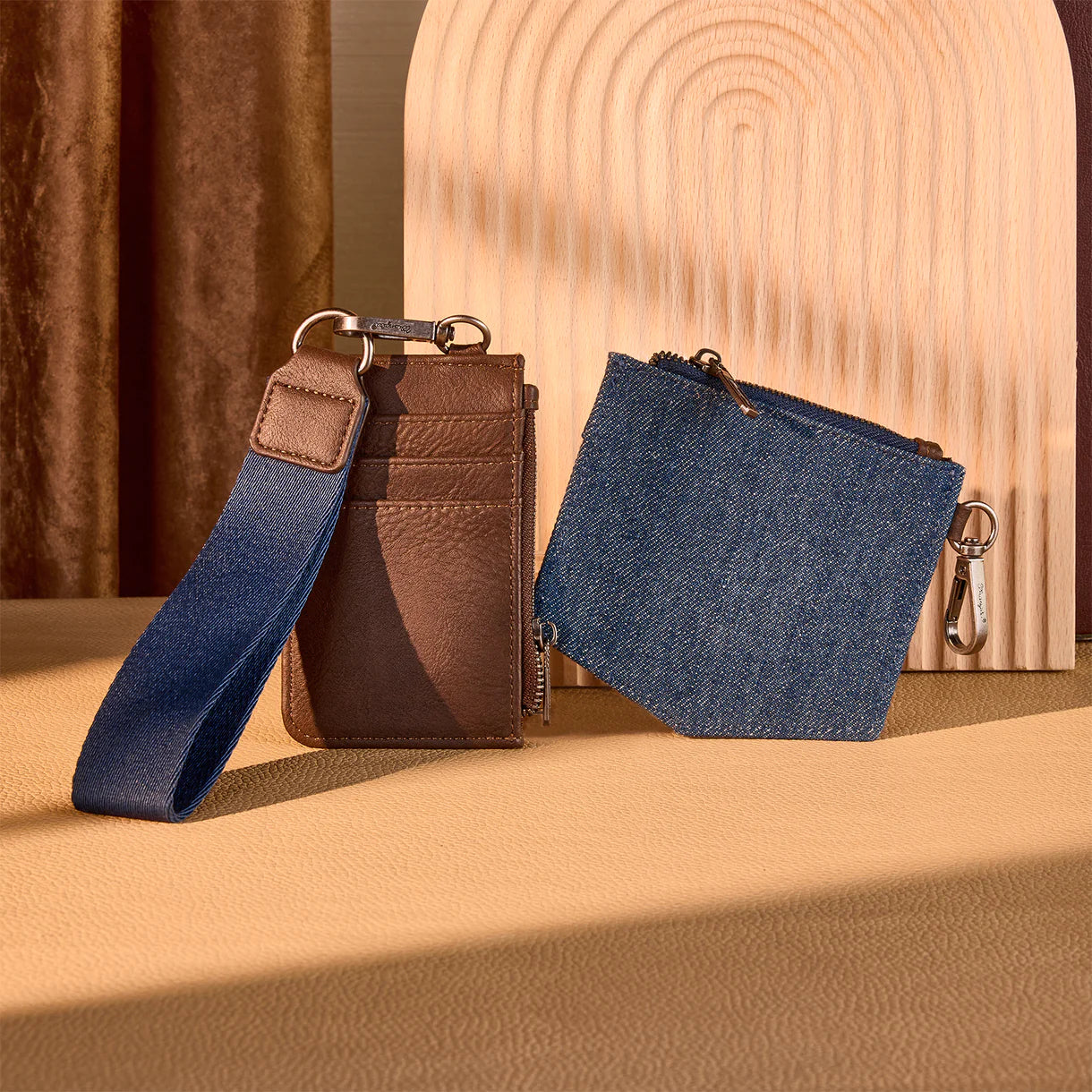 Wrangler logo "W" Embroidered Dual Pouch Wristlet - Coffee