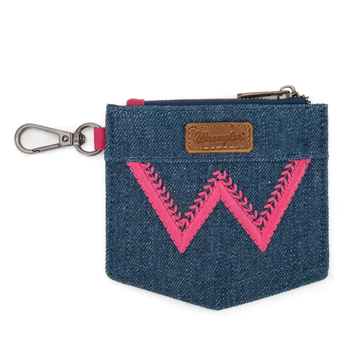 Wrangler logo "W" Embroidered Dual Pouch Wristlet - Hot Pink