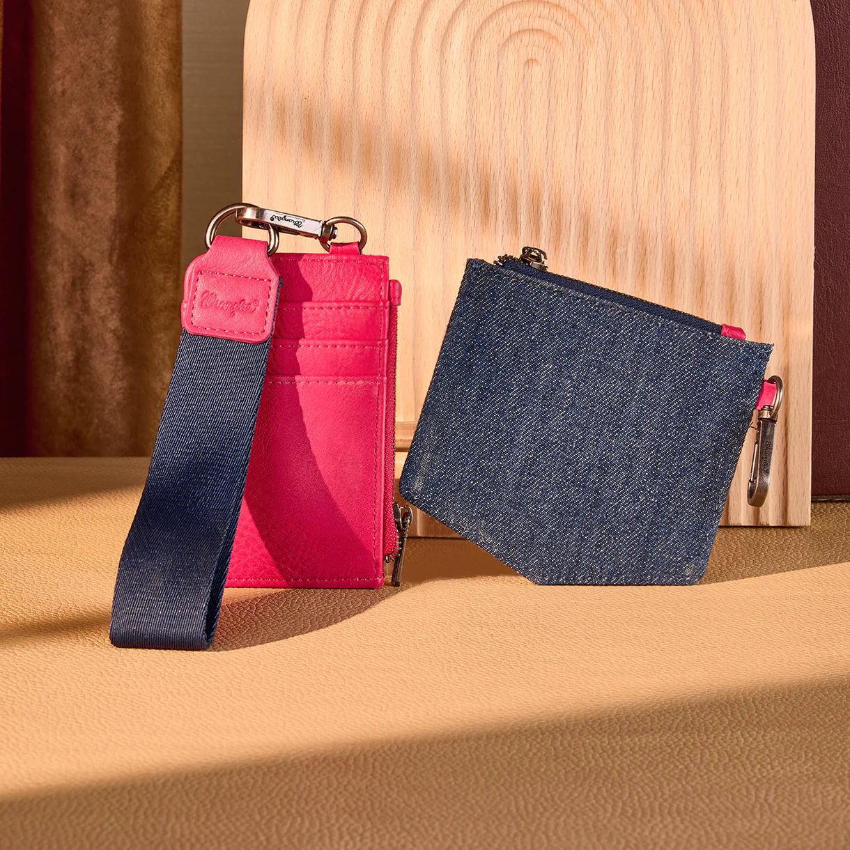 Wrangler logo "W" Embroidered Dual Pouch Wristlet - Hot Pink