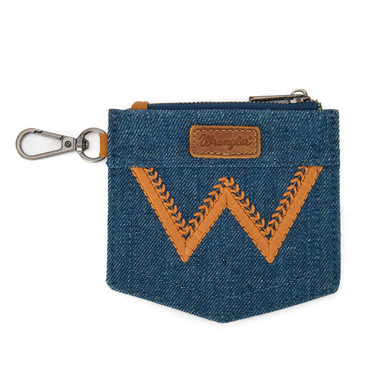 Wrangler logo "W" Embroidered Dual Pouch Wristlet - Light Brown