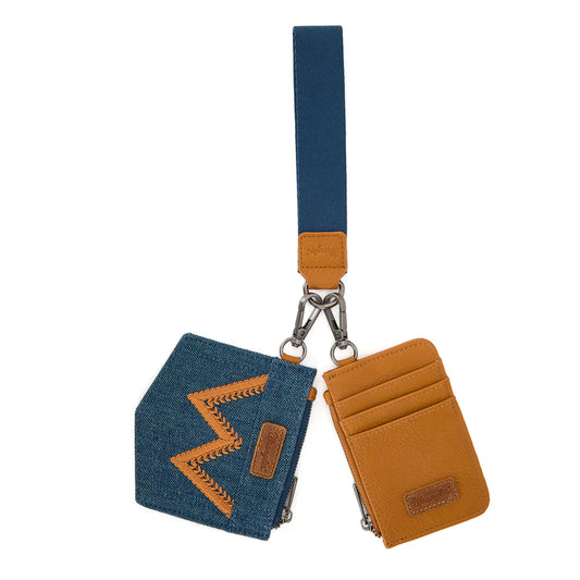Wrangler logo "W" Embroidered Dual Pouch Wristlet - Light Brown