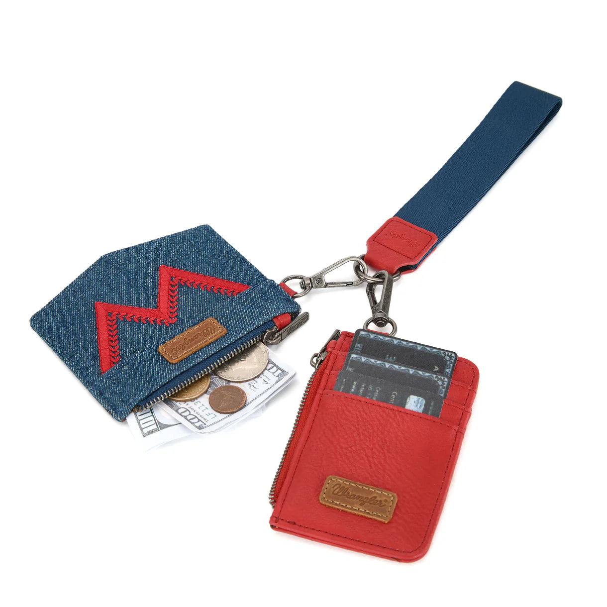 Wrangler logo "W" Embroidered Dual Pouch Wristlet - Red